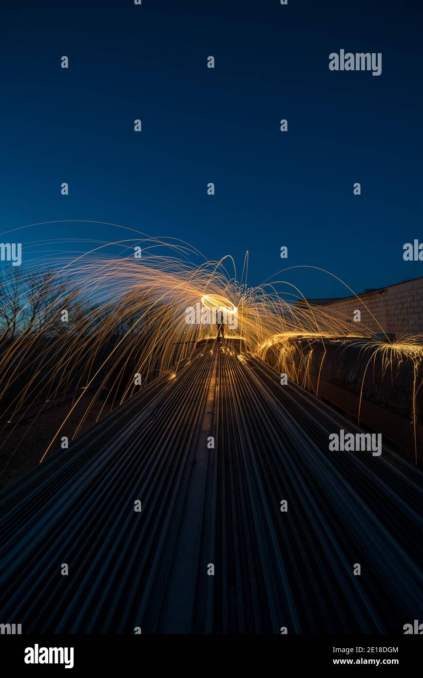 Steel Wool Umbrella on top of a train Stock Photo - Alamy
