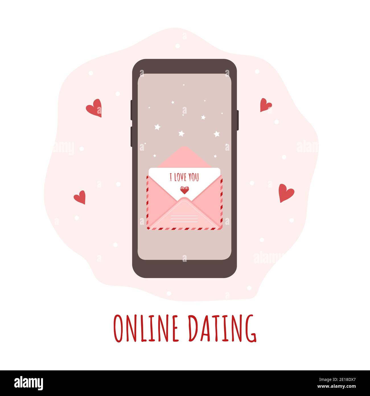 Online dating app concept. Happy Valentines day. Smartphone with chat and love messages. Vector illustration in flat cartoon style Stock Vector