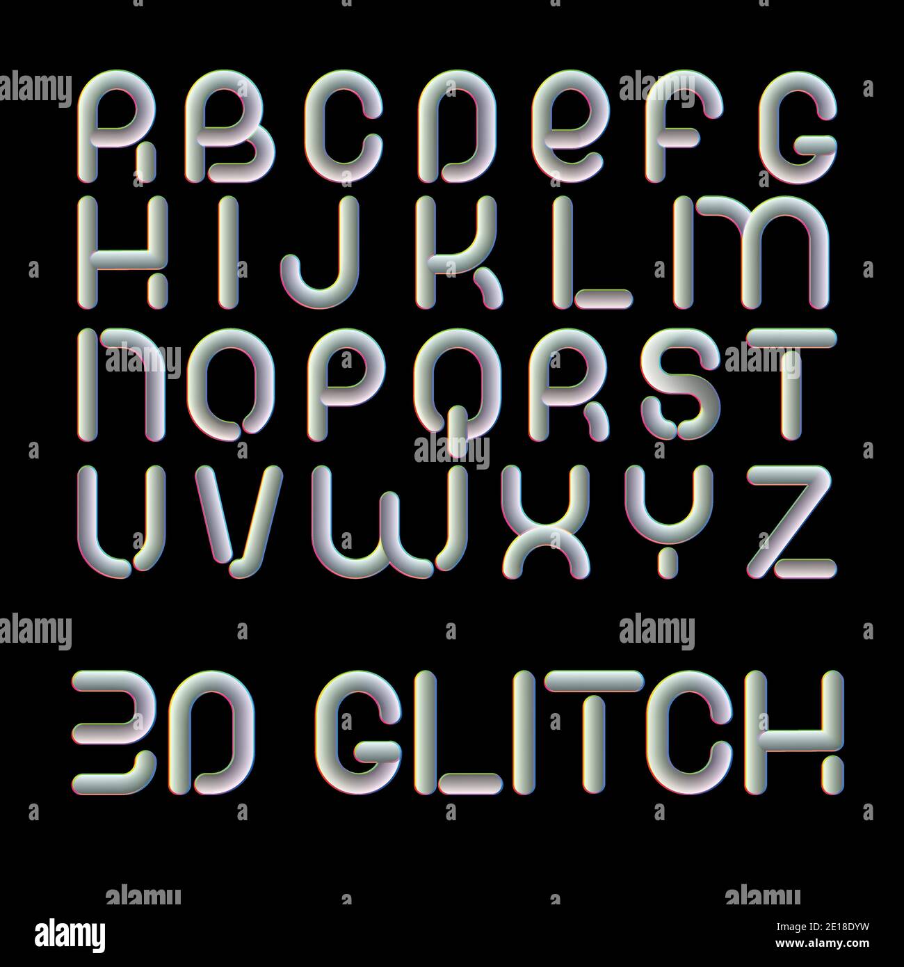 3d Glitch effect font. Latin letters from A to Z. Trending 2021