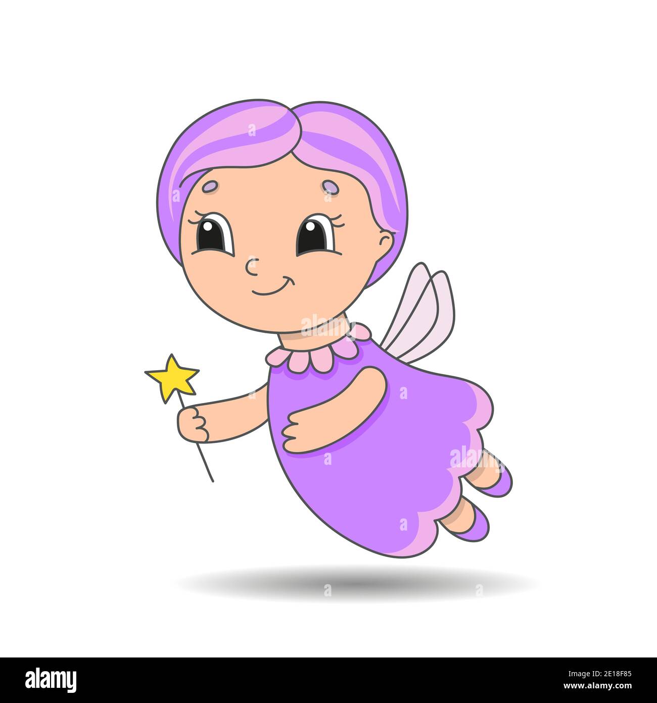 Fairy godmother flies and holds a magic wand. Cute character. Colorful vector illustration. Cartoon style. Isolated on white background. Design elemen Stock Vector