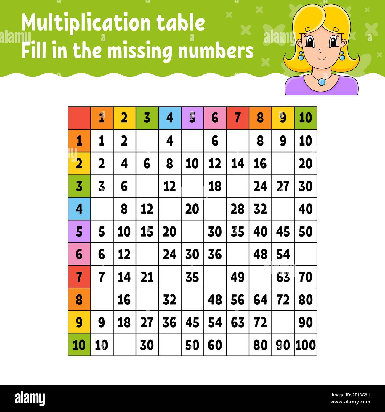Paste the missing numbers. Learning multiplication table. Handwriting ...