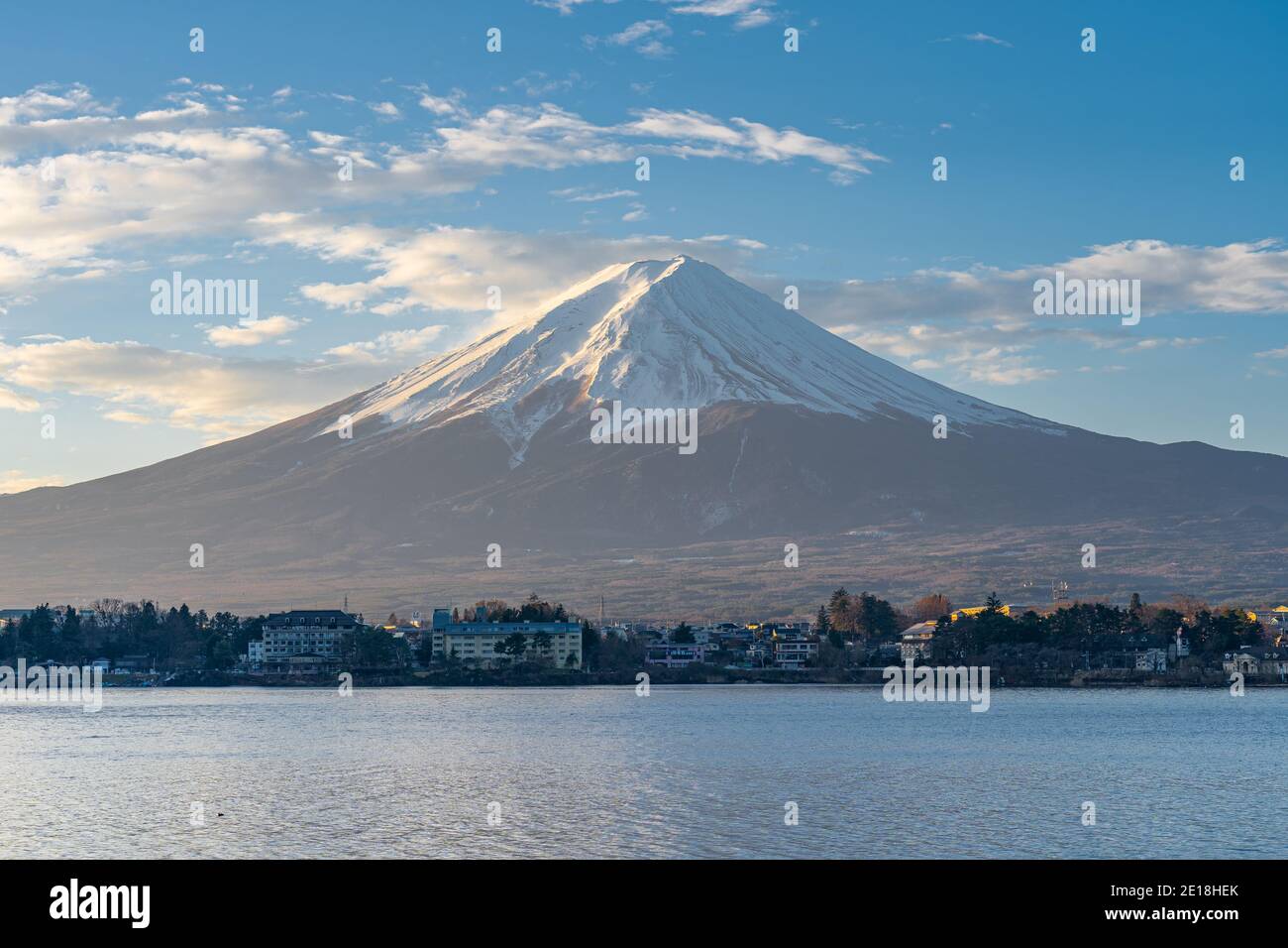 View of Mount Fuji with sunrise in Japan. Stock Photo