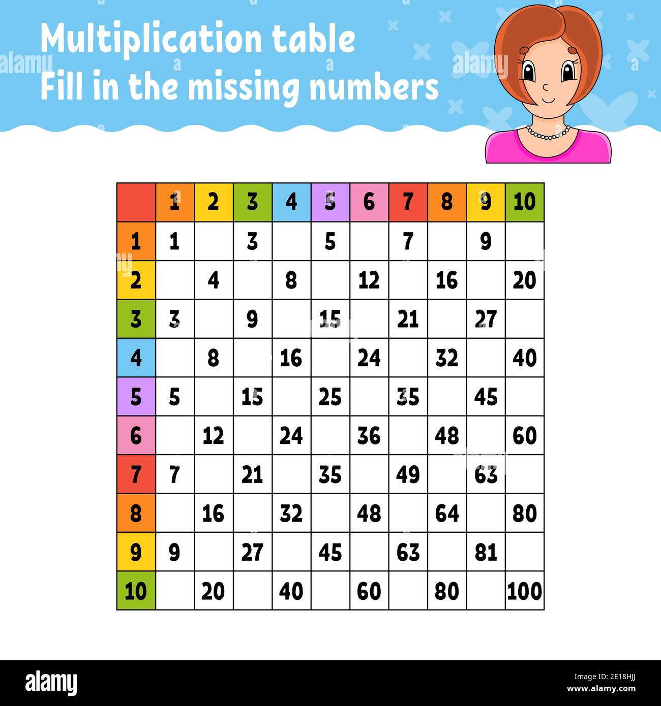 paste the missing numbers learning multiplication table handwriting practice education developing worksheet color activity page game for children stock vector image art alamy