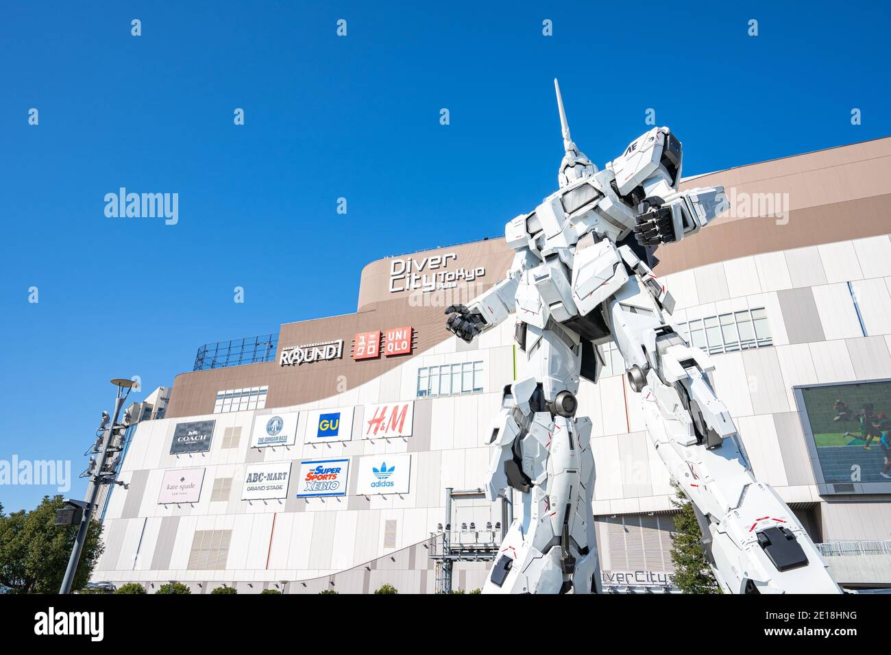 Tokyo, Japan - January 3, 2020: Life size of RX-0 Gundam landmark of Odaiba in Tokyo city, Japan. Stock Photo
