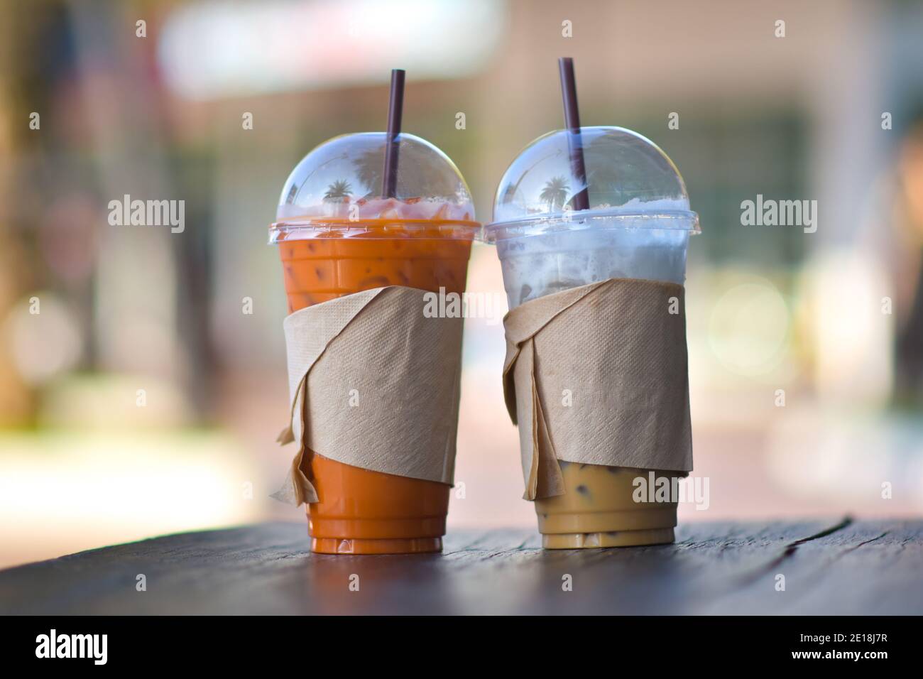 Ice coffee and Ice tea on wood table fresh background Stock Photo - Alamy