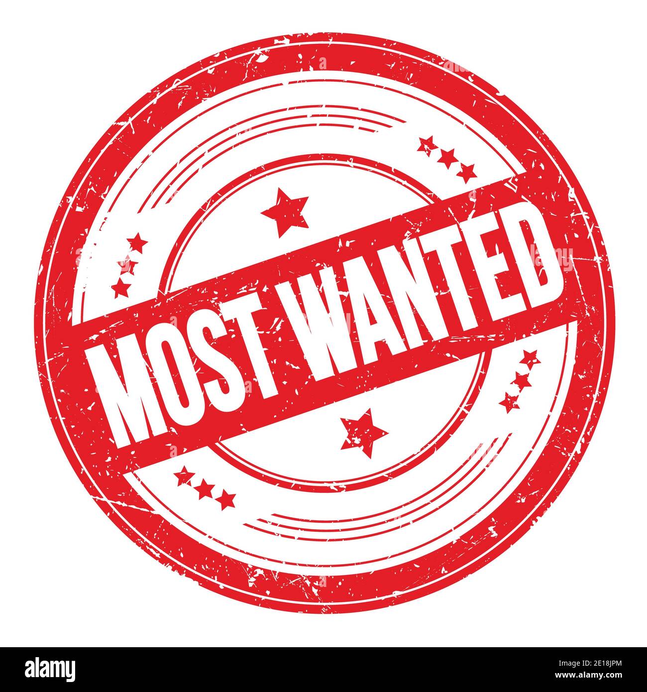 MOST WANTED text on red round grungy texture stamp. Stock Photo