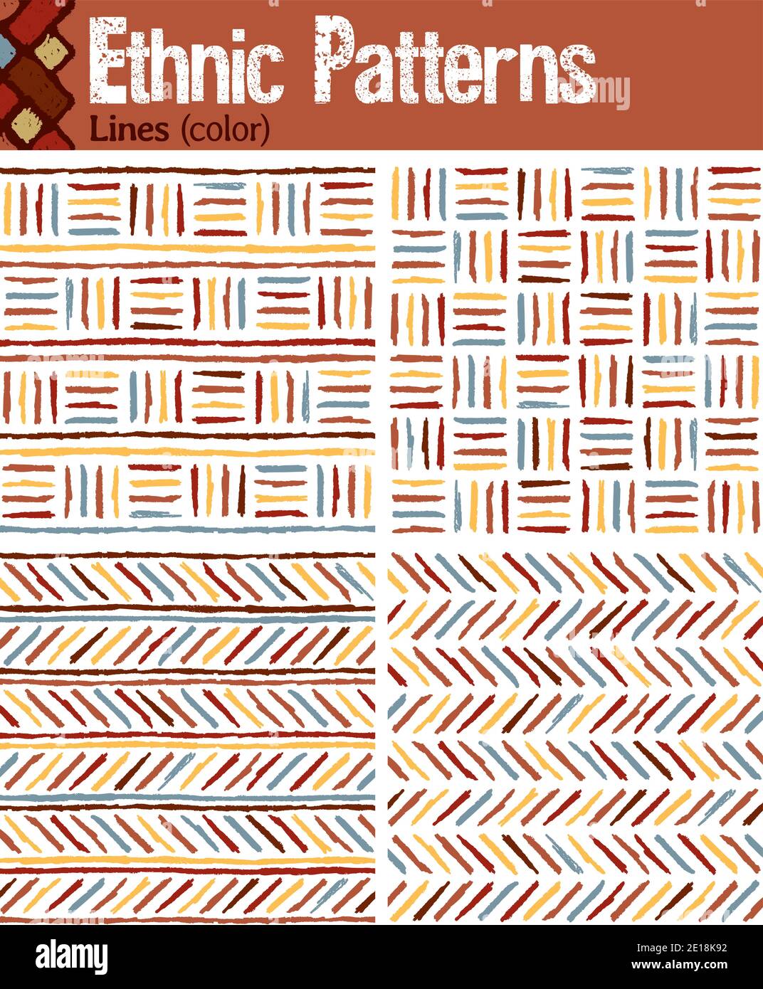 4 seamless patterns for Illustrator in tribal style, made from hand-drawn drawings. Stock Vector