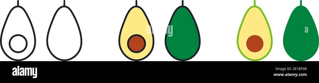Avocado icon. Avocado fruit whole and half. Linear color icon, contour ...