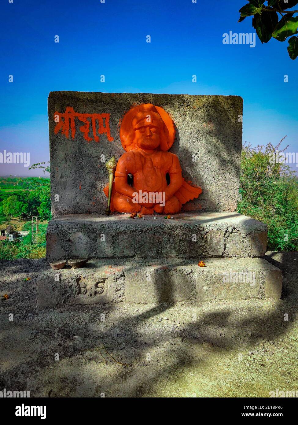 Statue . Kesari Hanuman God idol made of rock stone kept in Stone. Stock Photo