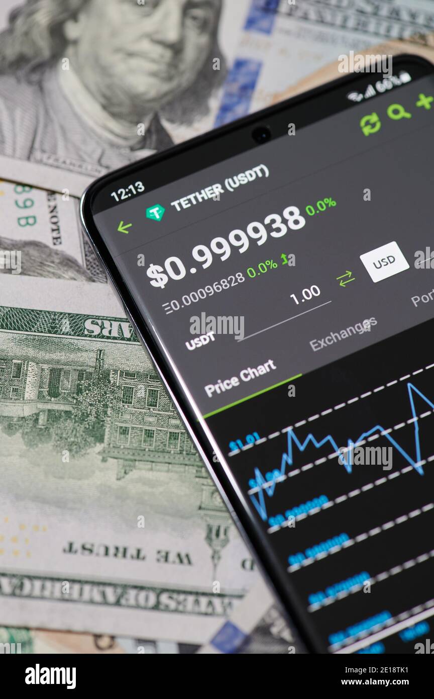 New york, USA - January 5, 2021: USDT cryptocurrency price chart on  smartphone screen close up view Stock Photo - Alamy