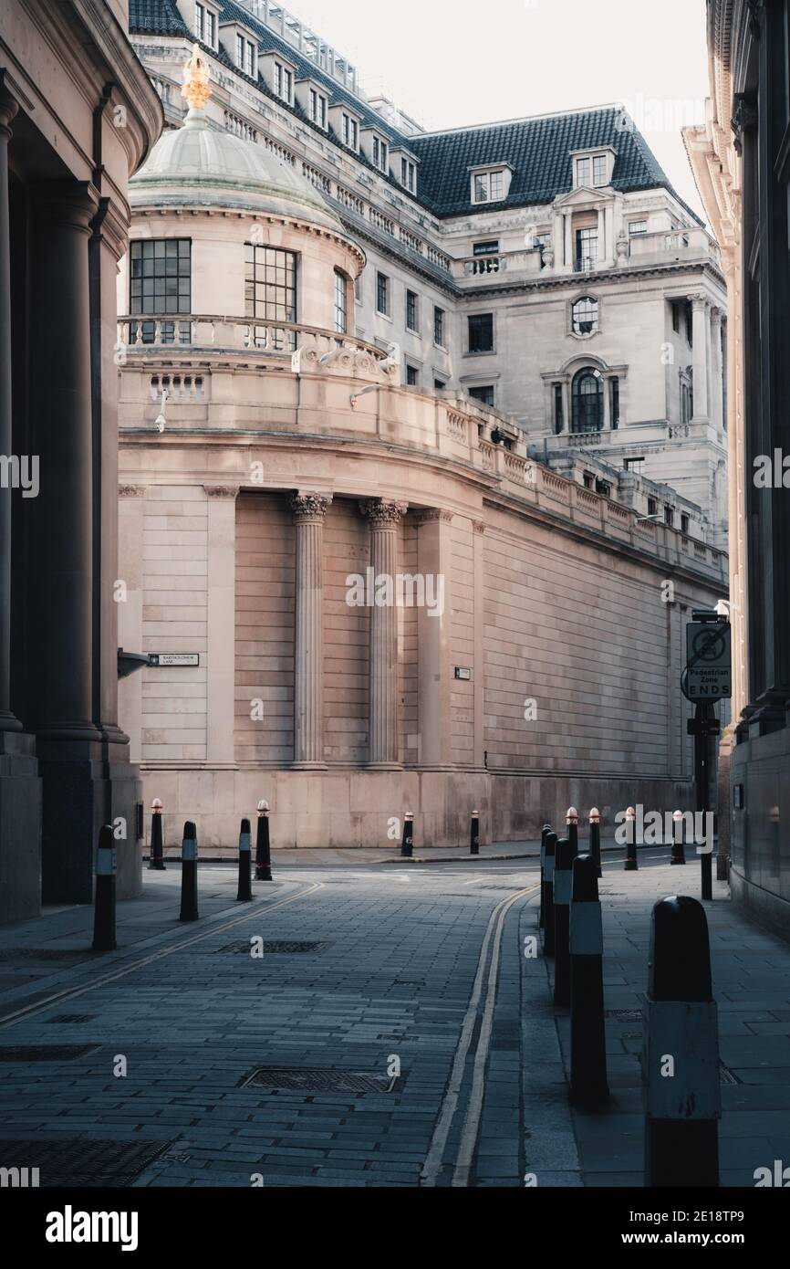 London, UK - December 2020 :  Throgmorton Street, Bank,  The City of London with quiet streets during Tier 4 lockdown Stock Photo