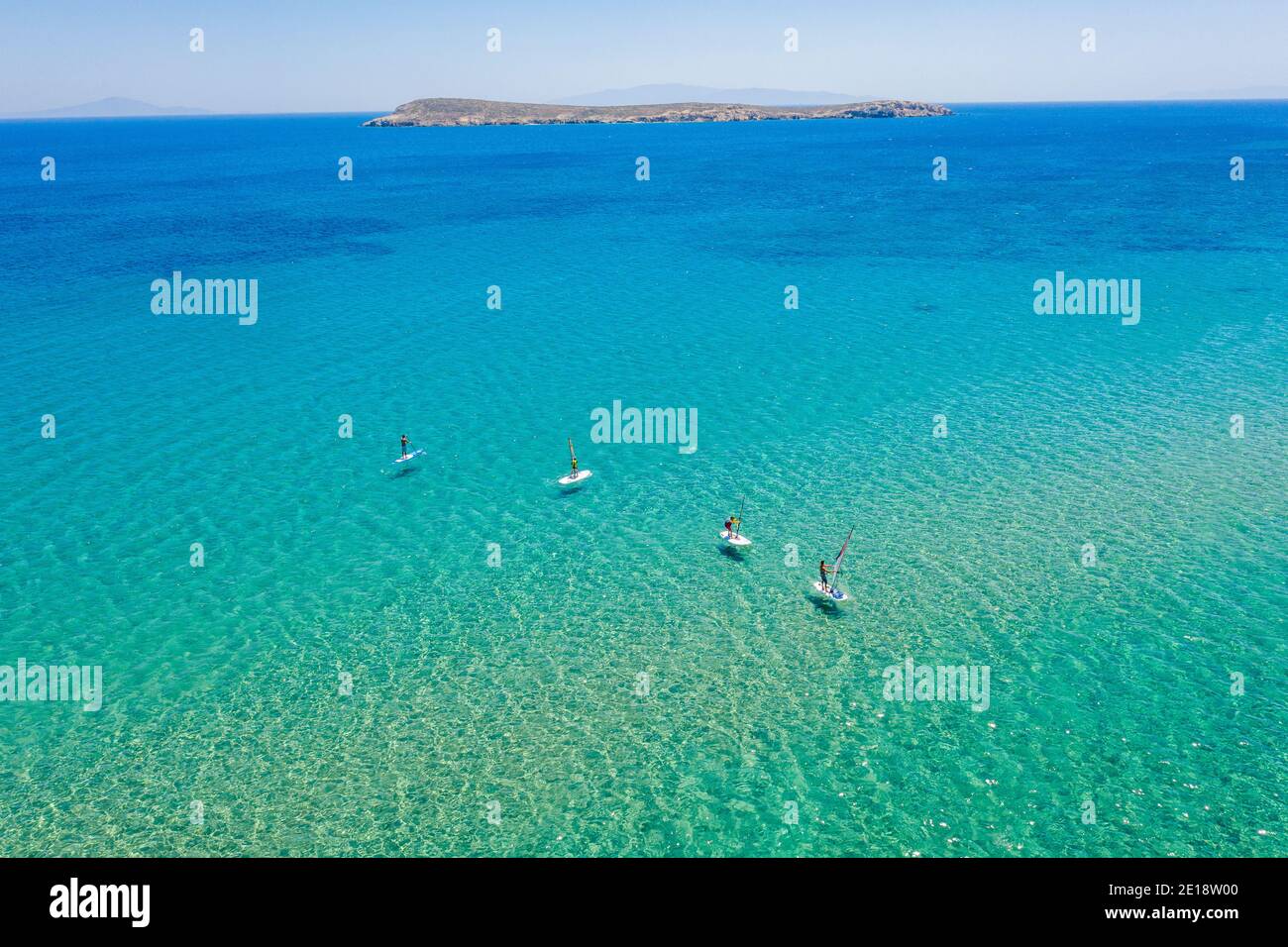 Learning how to windsurf in the island of Paros in Greece Stock Photo