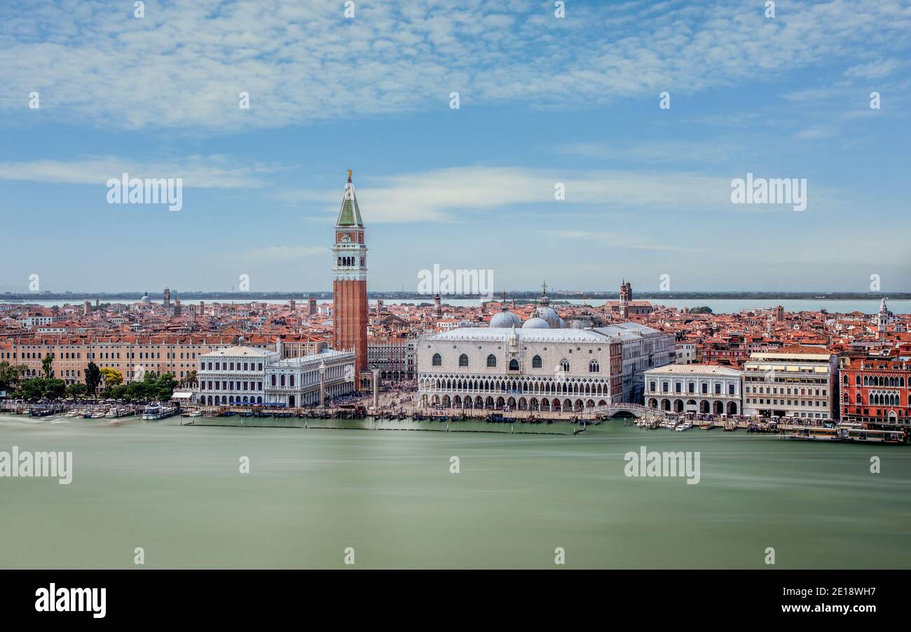 Aerial view of st marks square, Venice, Italian island tourist attraction. Piazza San Marco bridge of sighs Stock Photo