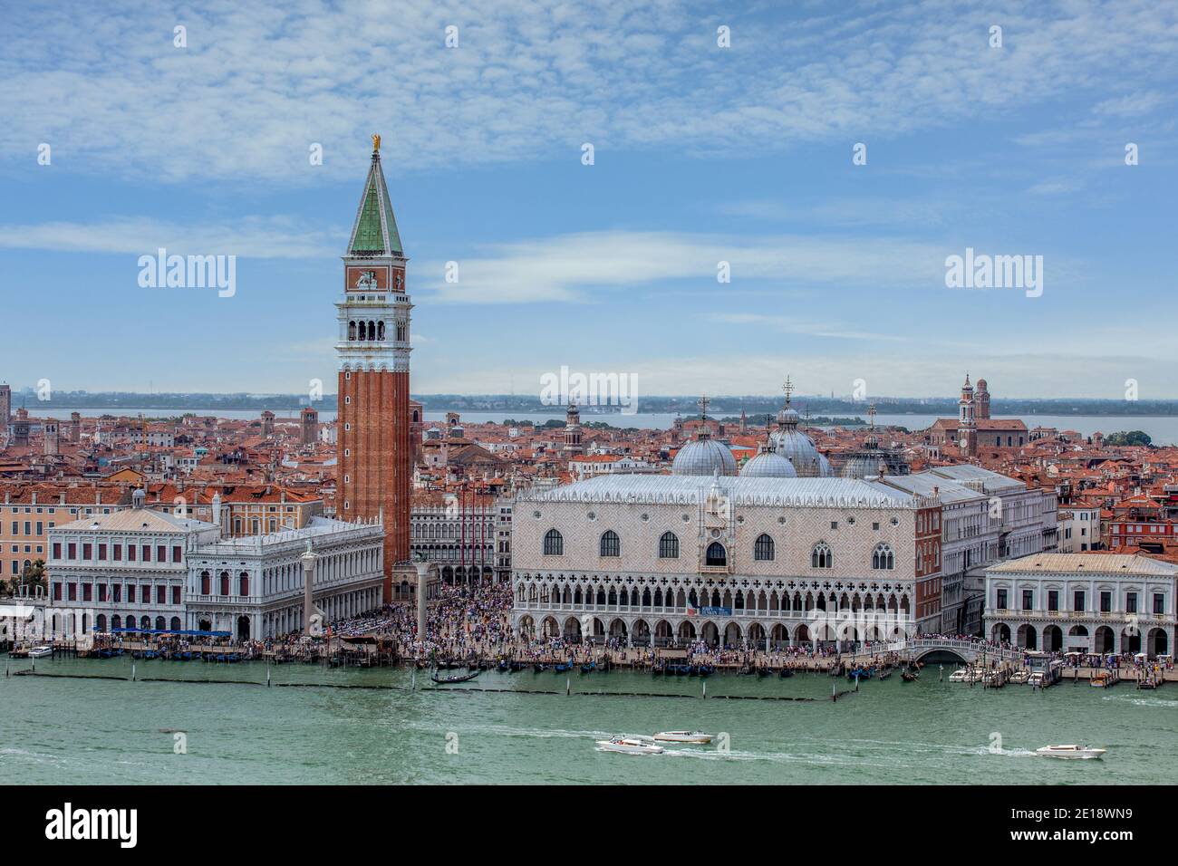 Aerial view of st marks square, Venice, Italian island tourist attraction. Piazza San Marco bridge of sighs Stock Photo