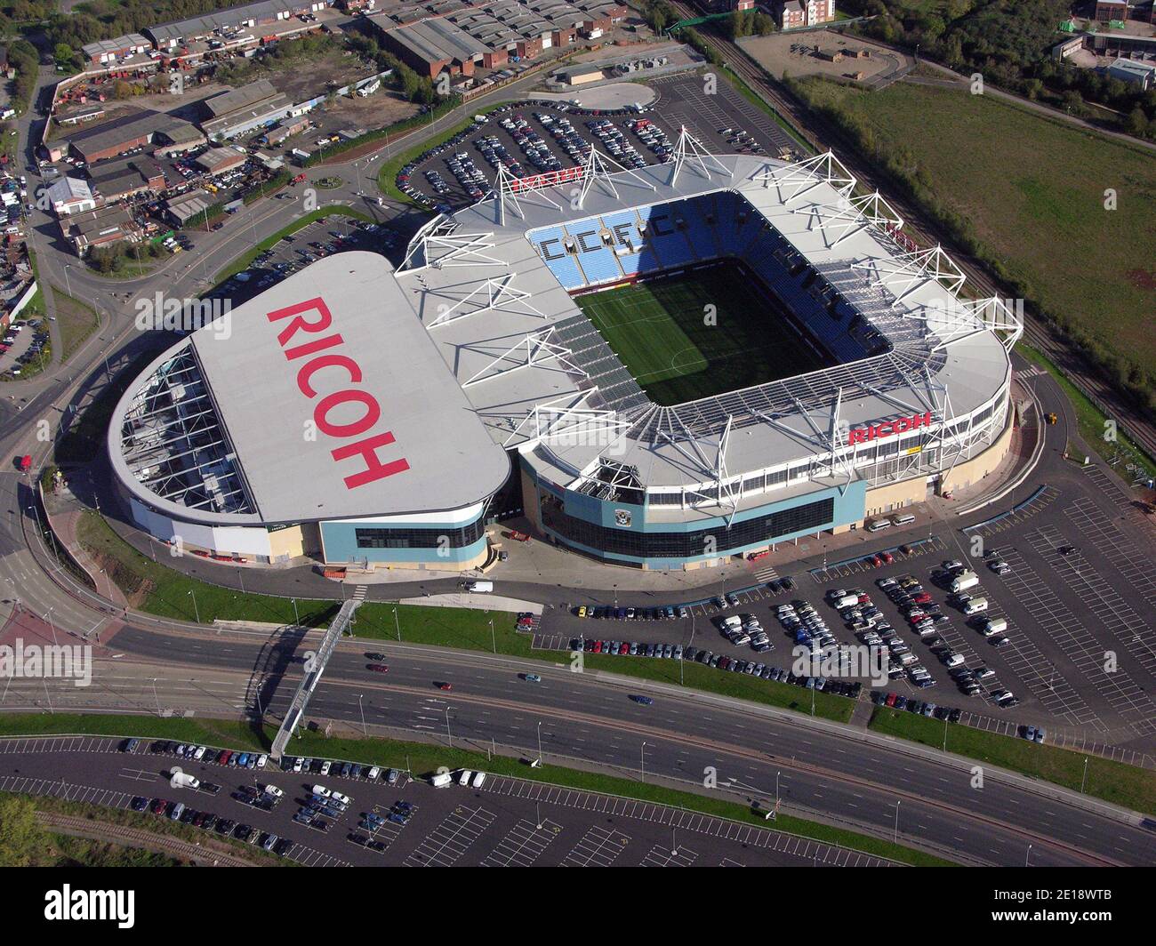 aerial view of The Coventry Building Society Arena in Coventry, including a sports complex and rugby ground used by Wasps RUFC, and a hotel etc Stock Photo