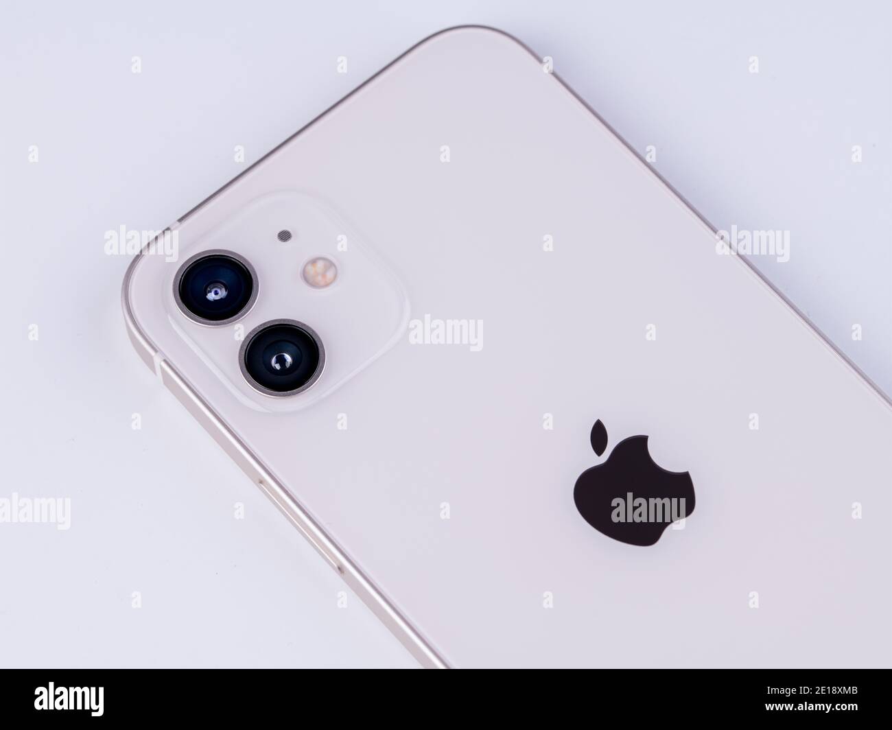 Antalya, Turkey - January 05, 2021: Front and Back view of new iPhone 12 white smartphone Stock Photo