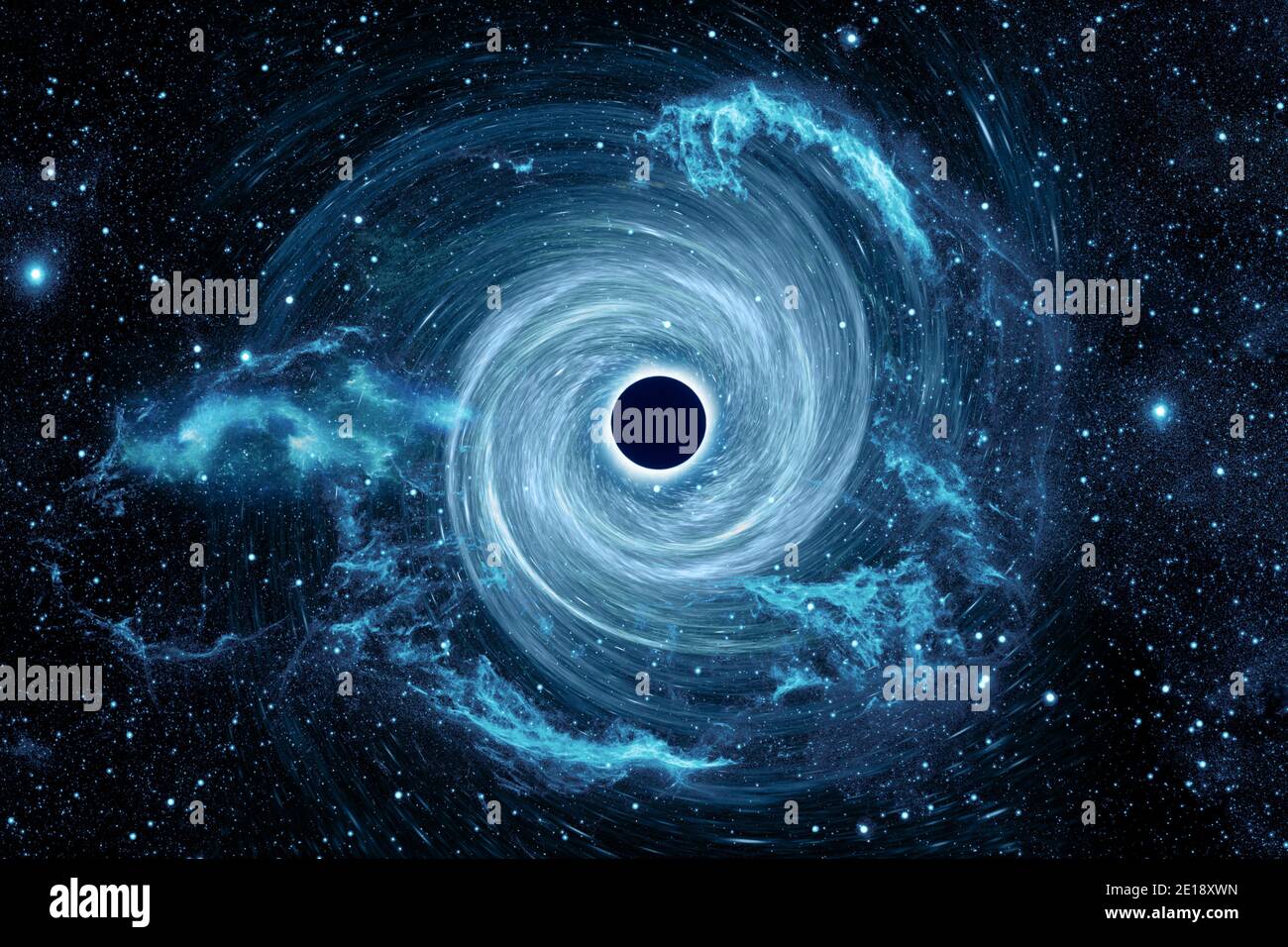 Black hole singularity and gravitational waves vortex concept Stock Photo