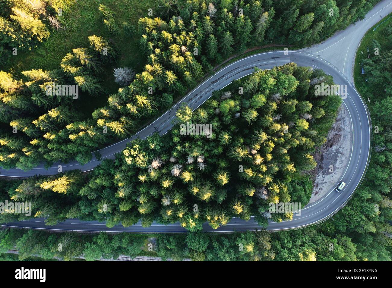 Aerial view of the road in the village of Dedinky in Slovakia Stock Photo
