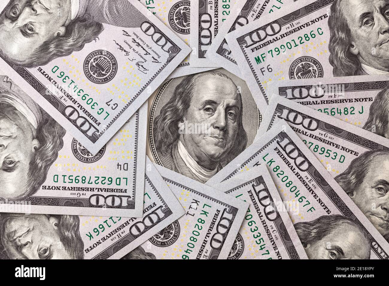 old 100 dollar bill surrouded by new 100 dollar bills Stock Photo Alamy