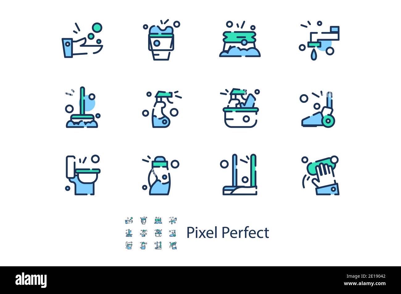 Linear icons on the theme of cleaning in a flat style Stock Vector