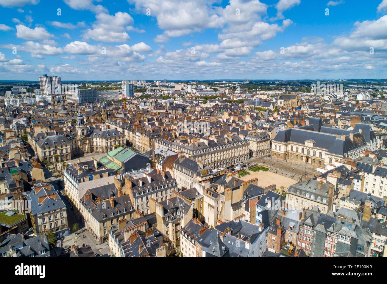 Rennes (Brittany, north-western France): aerial view of the city centre and the building housing the Parliament of Brittany (French 'Parlement de Bret Stock Photo