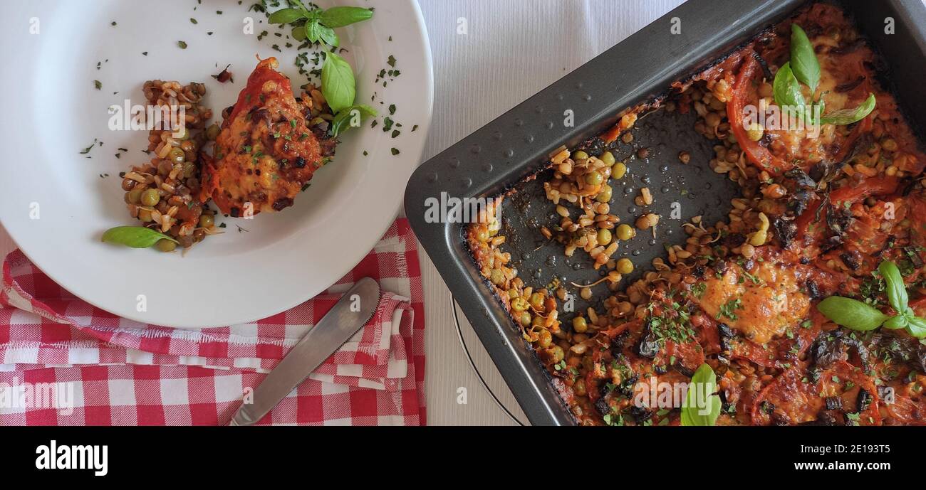 Baked lentils timbale Stock Photo