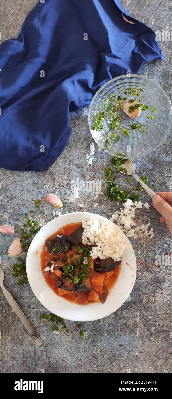 Vegetarian red sauce rice Stock Photo