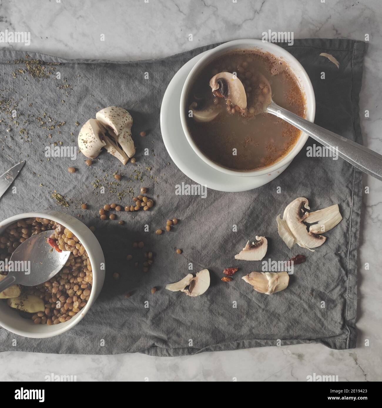 Lentils and mushroom soup Stock Photo