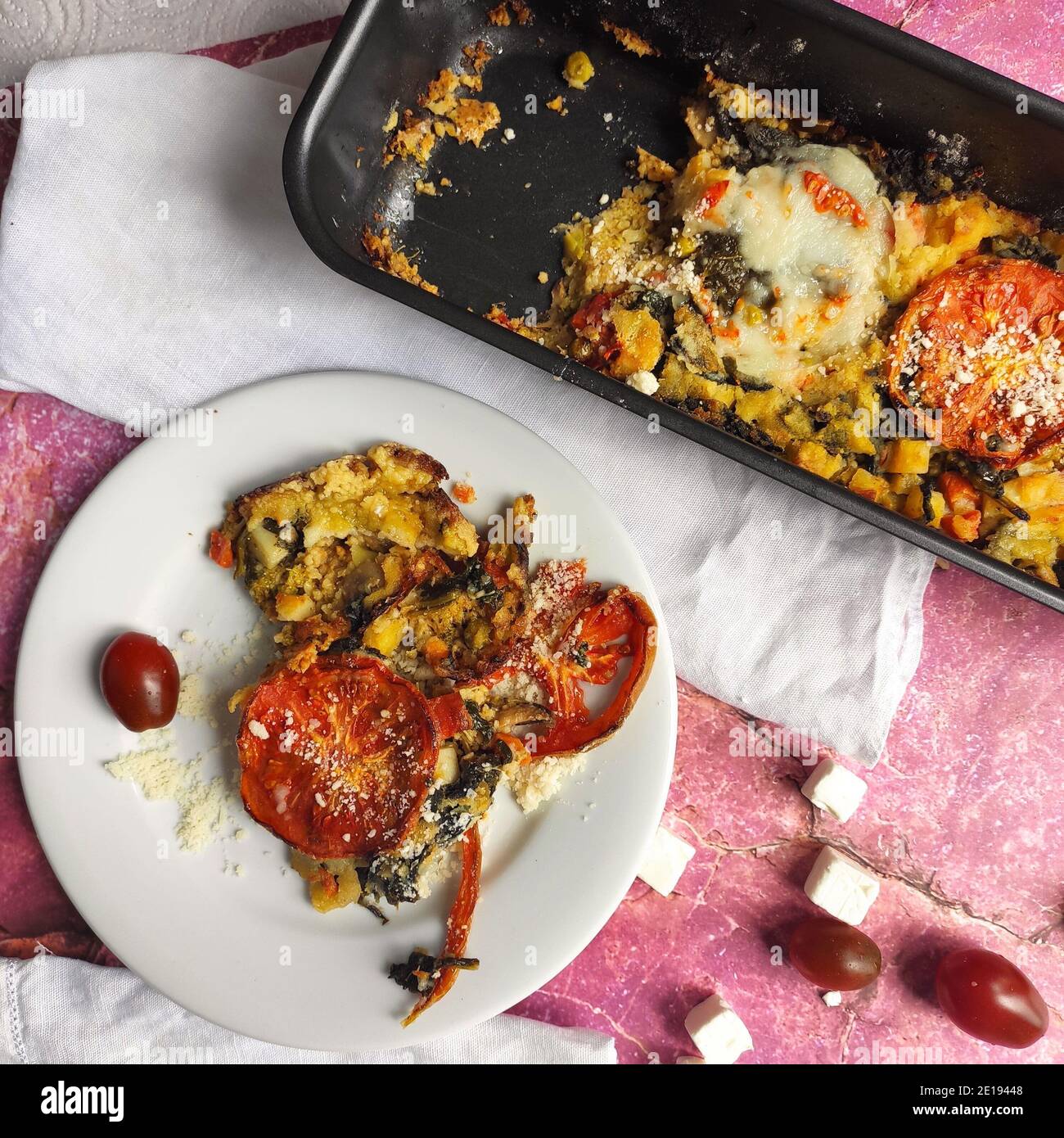 Stylish pink marble food table top view Stock Photo Alamy