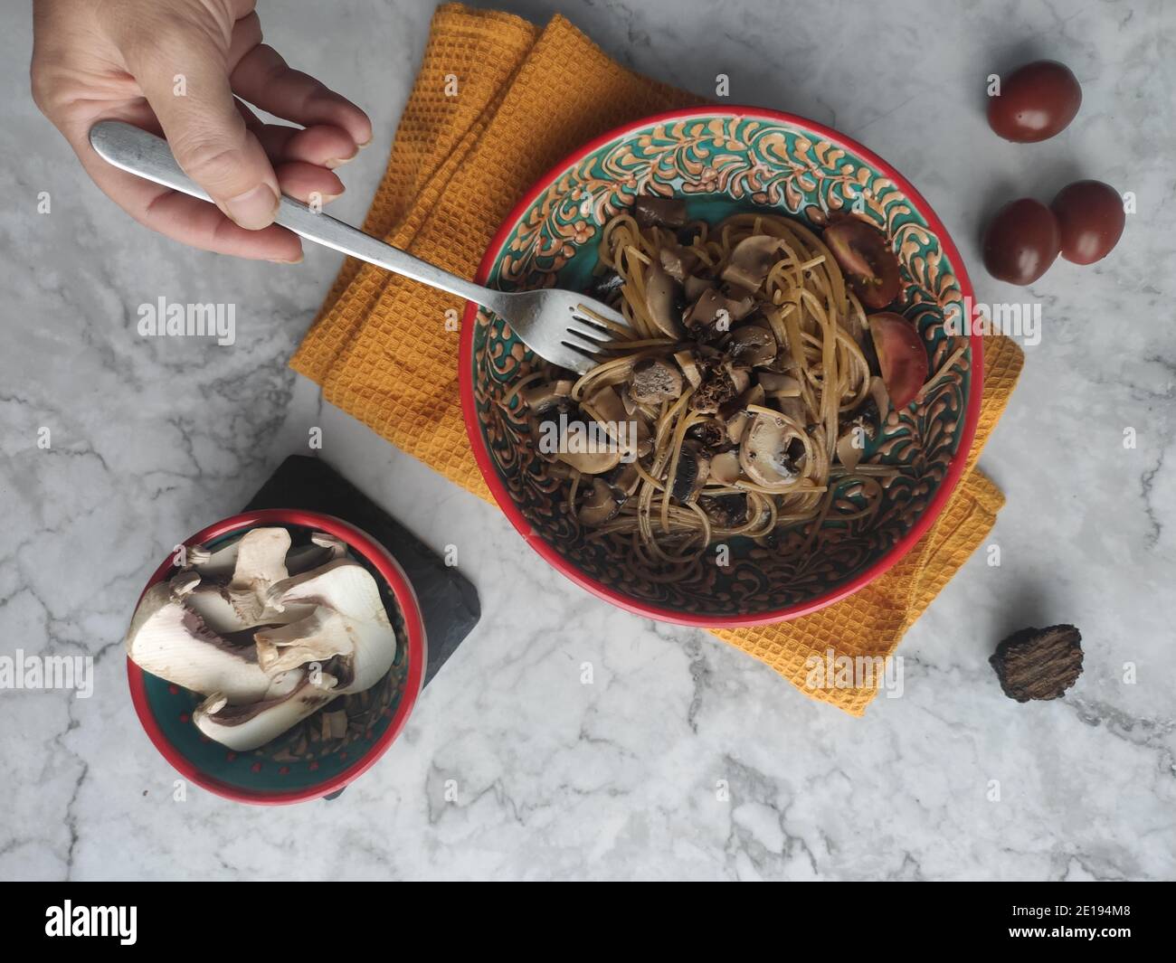 Italian lunch table setting top view Stock Photo Alamy