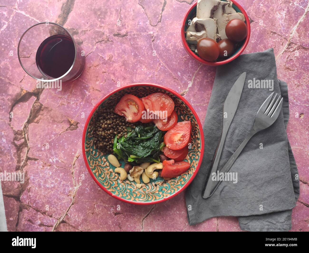 Italian lunch table setting top view Stock Photo Alamy