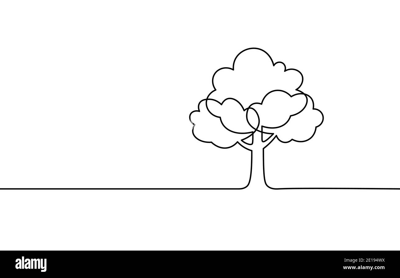 Single continuous line art tree park. Outdoors garden landscape design one sketch outline drawing vector illustration Stock Vector