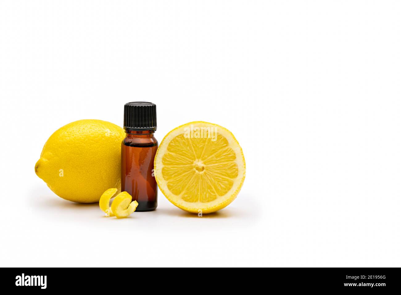 A bottle of lemon essential oil Stock Photo