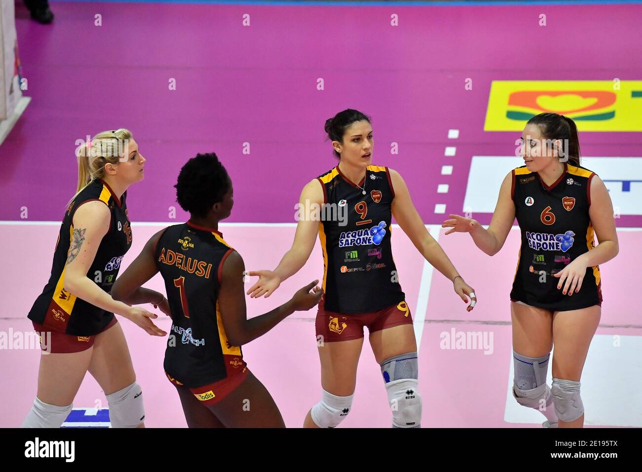 The Acqua & Sapone Roma Volley Club continues its winning march by confirming itself as the leaders of the Western Group of the A2 Women's Series. The Capitoline team, in fact, took home another three points against Exacer Montale proving once again that they are the battleship to beat. A team victory as demonstrated by tonight's scorers with six players in double figures. For the team of coach Tamburello to underline the good performance of Boratelli who closed the match with 22 points on the scoresheet. (Photo by Domenico Cippitelli/Pacific Press) Stock Photo