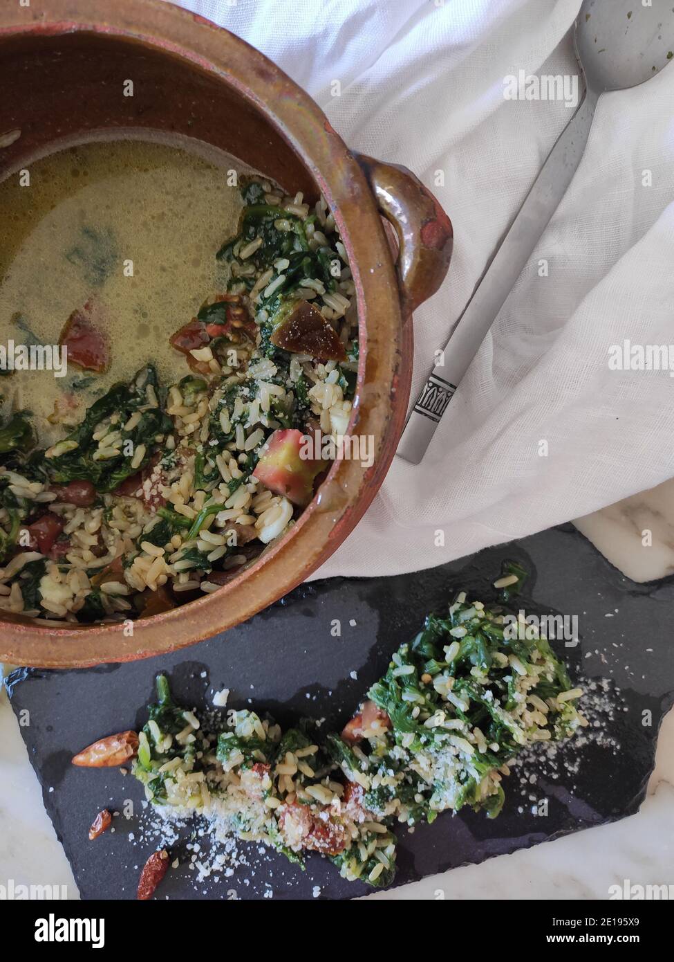 Spinach and parmesan risotto Stock Photo