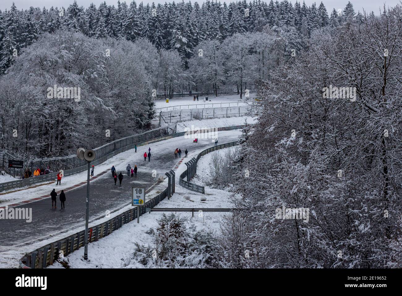 Nürburgring Nordschleife, Race Track, snow in winter Stock Photo