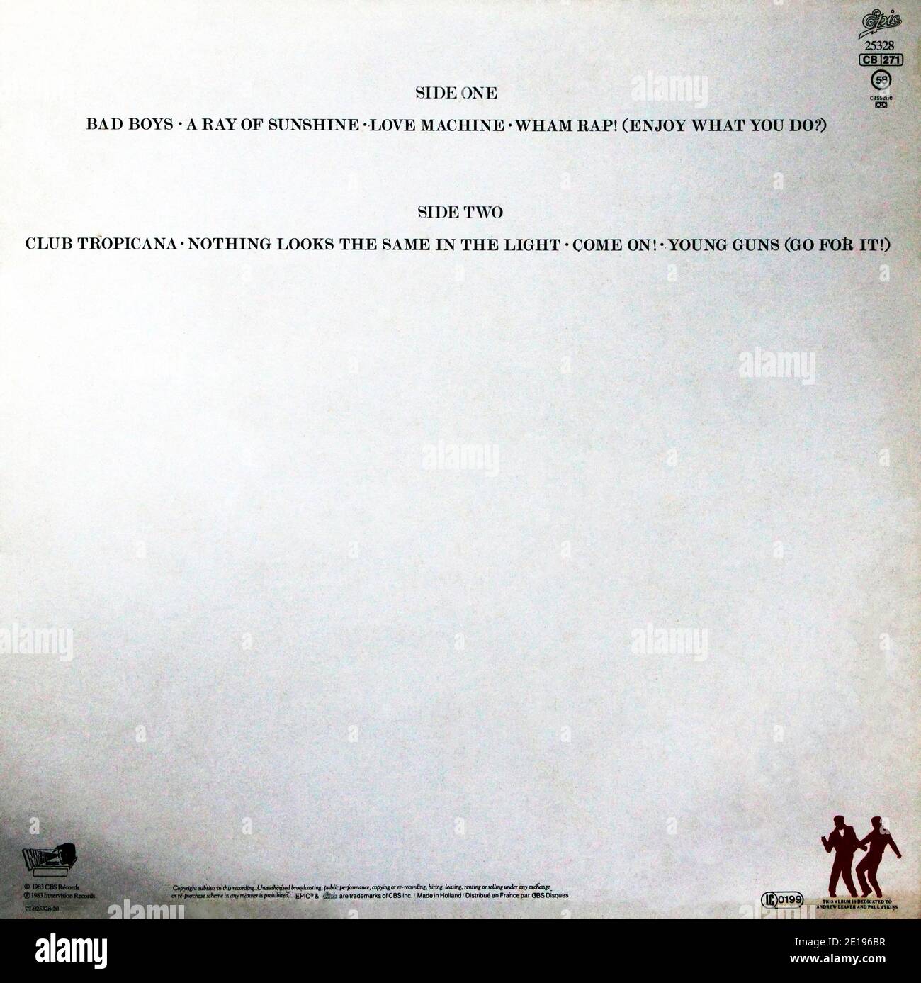 Wham!: 1983. LP back cover: Fantastic Stock Photo - Alamy