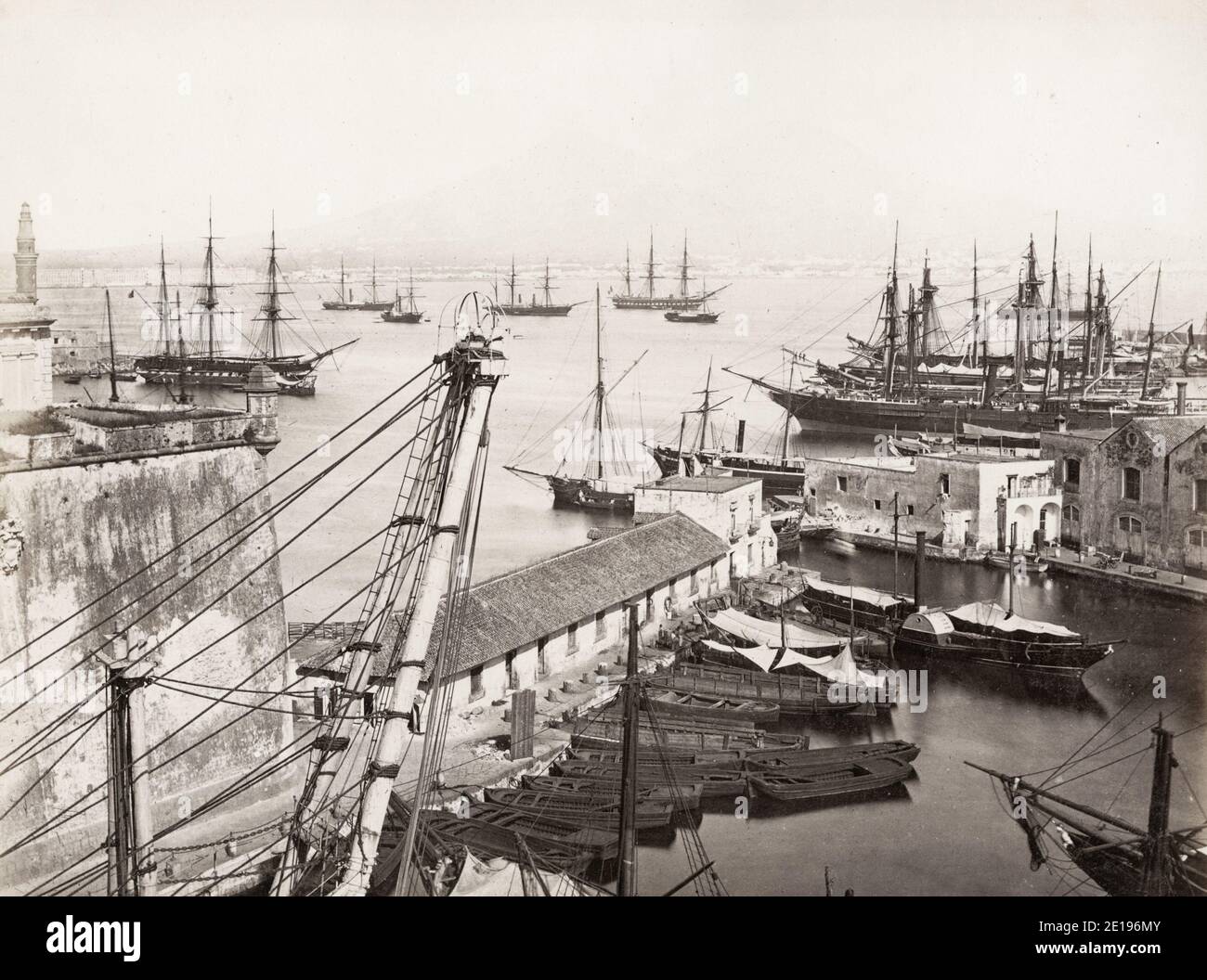 19th century vintage photograph: military naval arsenal, Napoli, Naples, Italy. Stock Photo