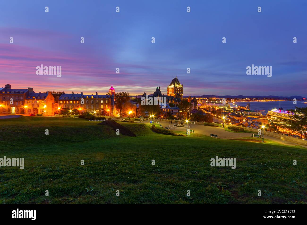 Sunset view of the old town and the Saint Lawrence River from the ...