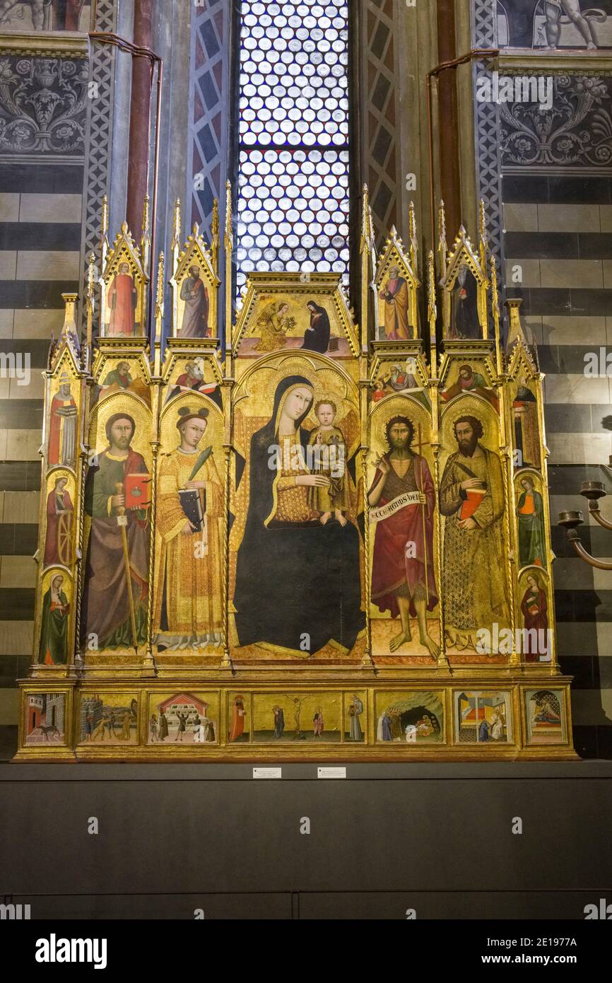 Italy, Tuscany: Siena. The Santa Maria Assunta Cathedral (Duomo di Siena). The “Madonna with Child and Saints' by artist Andrea Vanni Stock Photo