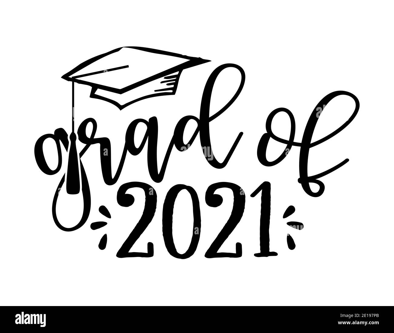Grad of 2021 - Typography. black text isolated white background. Vector illustration of a graduating class of 2020. graphics elements for t-shirts, an Stock Vector