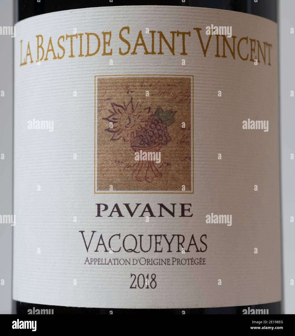 La Bastide Saint Vincent Vacqueyras Rhone Valley wine bottle label Stock Photo