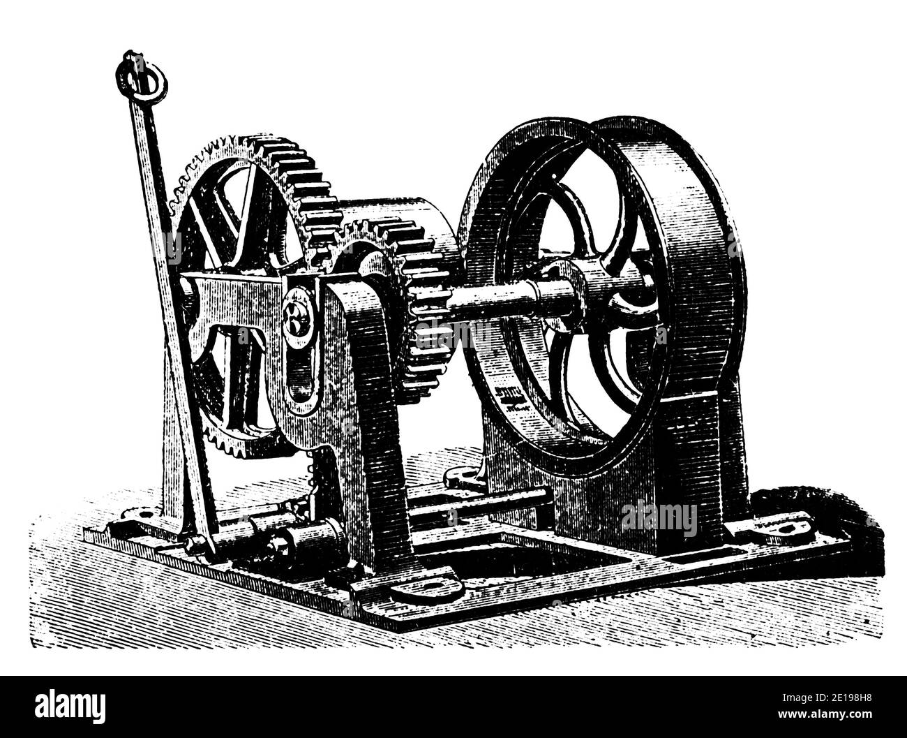 Elevator winch for mining operations. Illustration of the 19th century. Germany. White background. Stock Photo