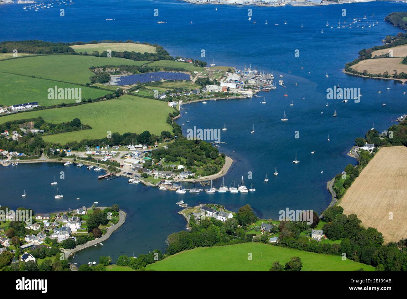 United Kingdom, Cornwall aerial view of Southdown Marina Stock Photo