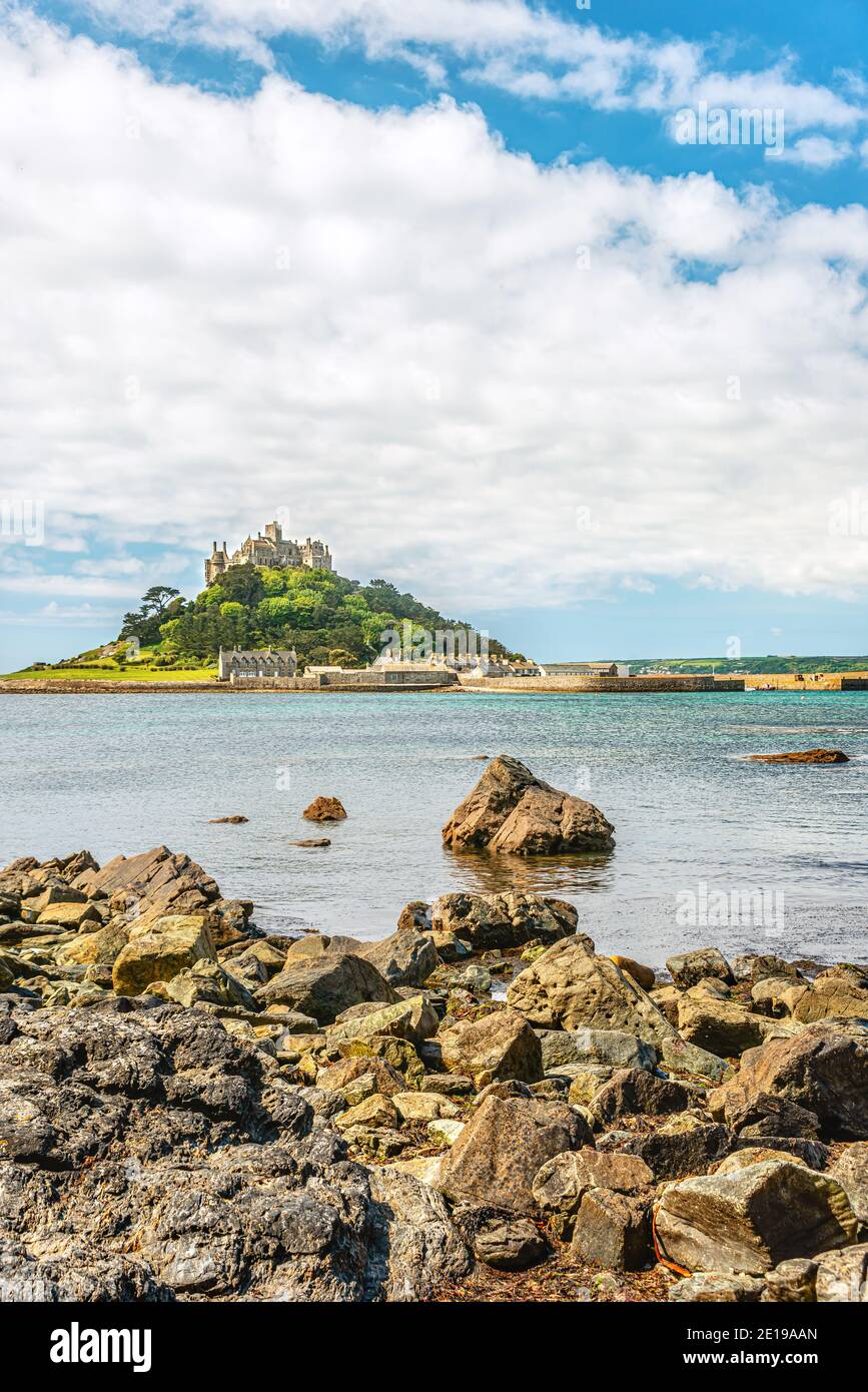 Distant view at St.Michaels Mount, Cornwall, England Stock Photo