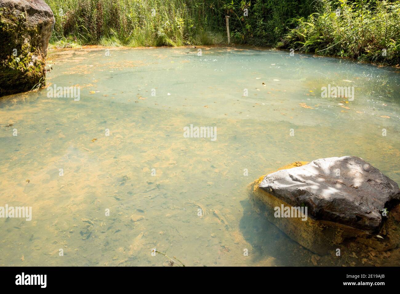 Natural volcanic spring in the crater of Pululahua Volcano near Quito, Ecuador Stock Photo