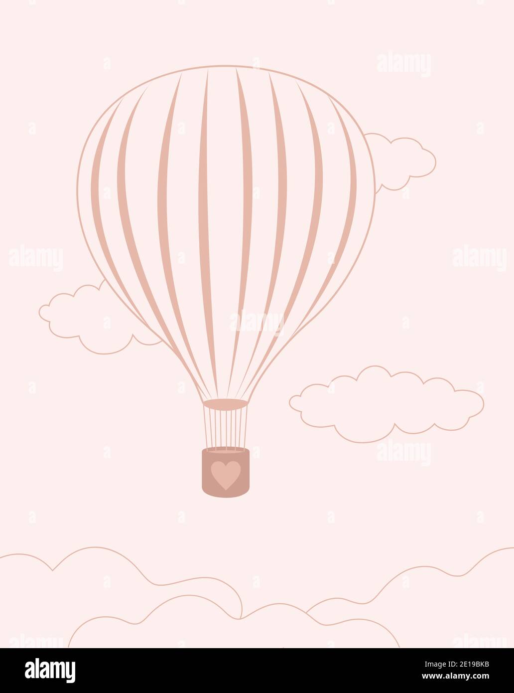 Valentines day background with pink air balloon flying in the clouds on ...