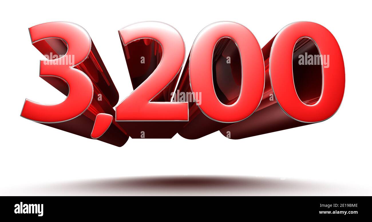 3D illustration 3200 red isolated on a white background.(with Clipping Path). Stock Photo