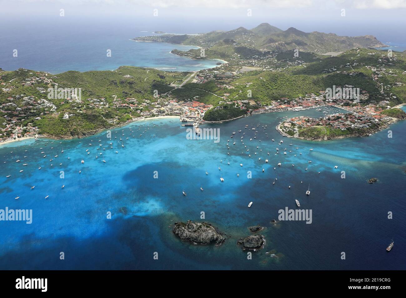 Caribbean, Saint Barthelemy Island (St. Barths or St. Barts): Gustavia, main harbour of the island. Reproduction in nautical magazines, nautical guide Stock Photo