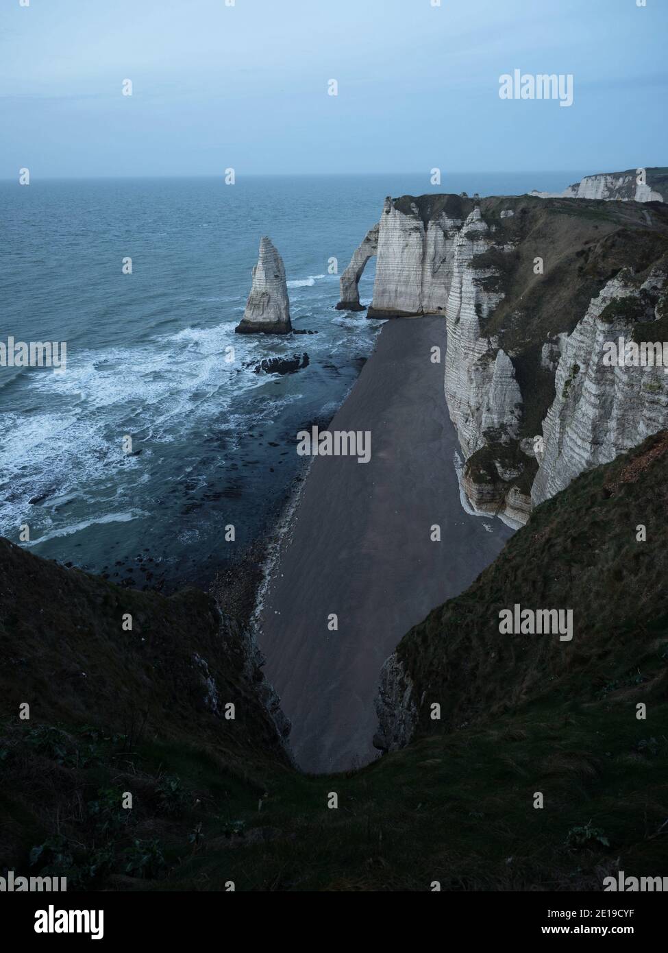 Panoramic view of Etretat chalk complex white cliffs natural bridges ...